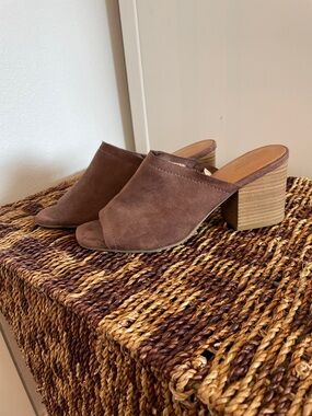 Universal Thread Brown Suede Open-Toe Block Heel Mules